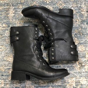 Black leather lace up boots